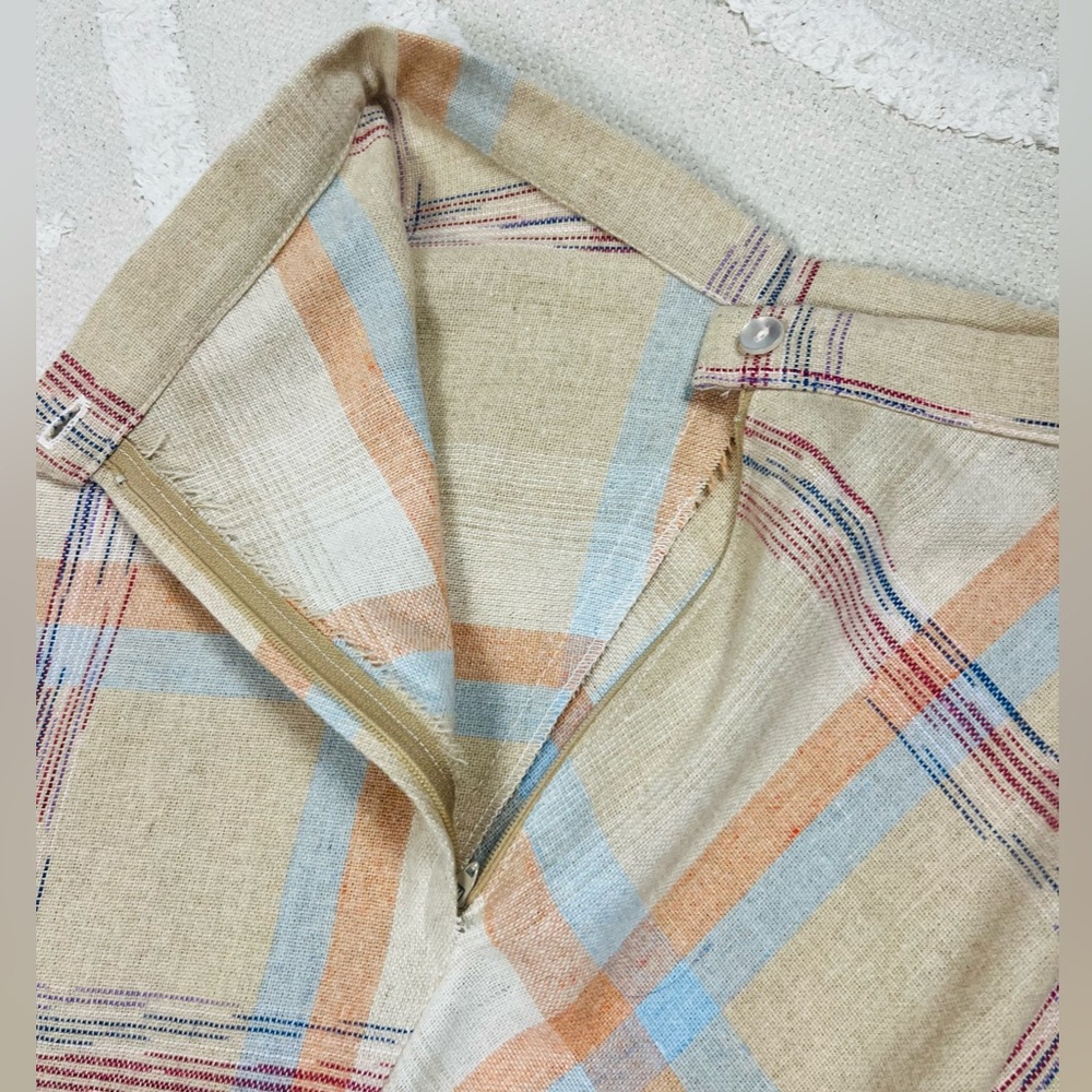 Vintage Union Made Pastel Wool A-Line Midi Skirt – Cream Blue Pink – Fits XS/S - Picture 3 of 10